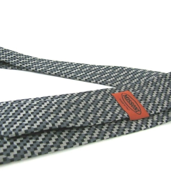 MISSONI Tie Black Gunmetal Gray ZigZag Stripes - Picture 3 of 7